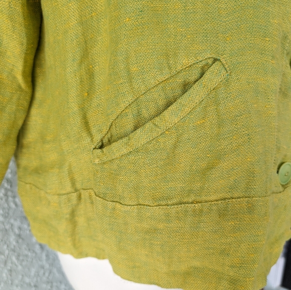 Flax Green Yellow Linen Button Down Shirt size L - Picture 3 of 7
